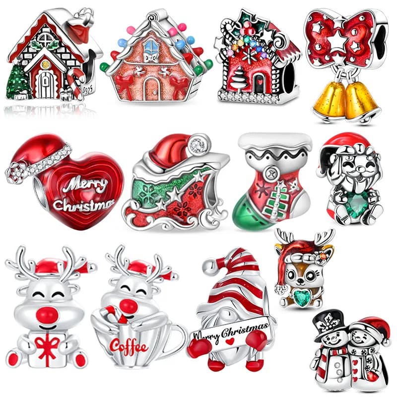 925 Sterling Silver Santa Claus Charms Bead Christmas House Dangle Pendant Fit Bangle Bracelet Necklace DIY Jewelry