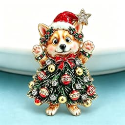 Wuli&baby Christmas Tree Dog Brooches For Women Unisex 2-color Rhinestone Cute Corgi Dog New Year Party Causal Brooch Pins Gifts