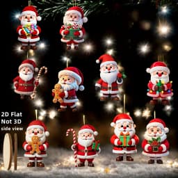 10Pcs Christmas Wooden Gingerbread Man Santa Claus 2D Flat Wooden Pendant Christmas Tree Decoration Perfect Holiday Gift Decor