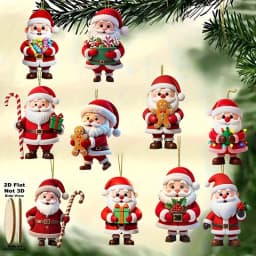 10Pcs Christmas Wooden Gingerbread Man Santa Claus 2D Flat Wooden Pendant Christmas Tree Decoration Perfect Holiday Gift Decor