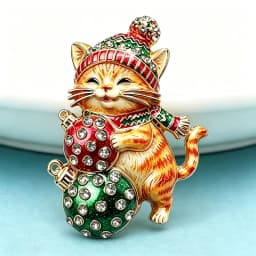 Wuli&baby Lovely Christmas Cat Brooches For Women Unisex 2-color Holding Fairy Lights Kitten Animal Brooch Pins New Year Gifts