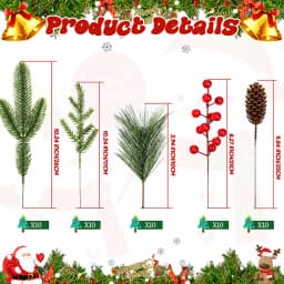 50Pcs Christmas Artificial Pine Branches Red Berry Stems Pine Cones Pine Needles for DIY Craft Garland Wreath Xmas Home Decor