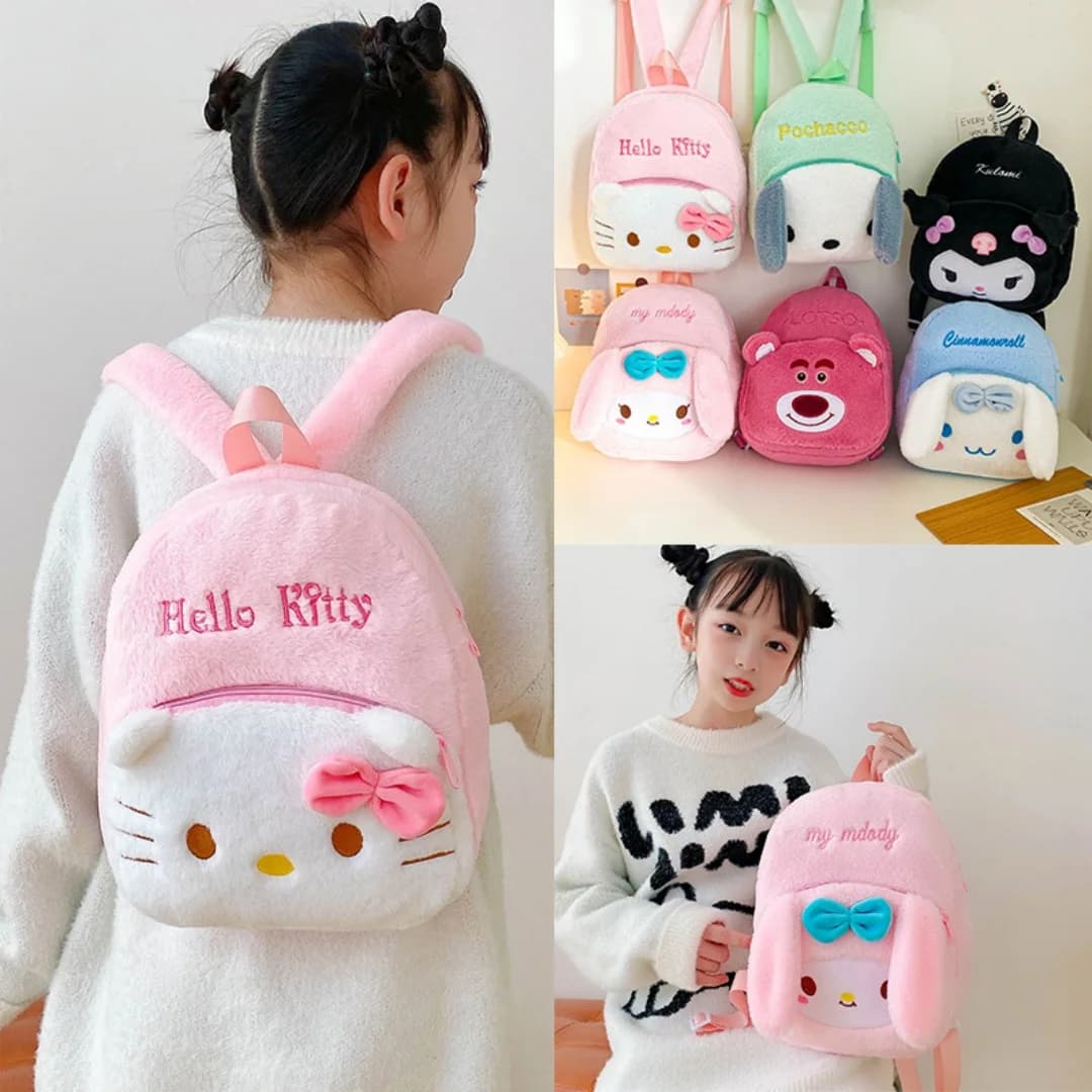 Sanrio Cartoon Lovely Hello Kitty Plush Backpack Cinnamoroll Kuromi Girl Heart Large Capacity My Melody Shoulders Bag Christmas