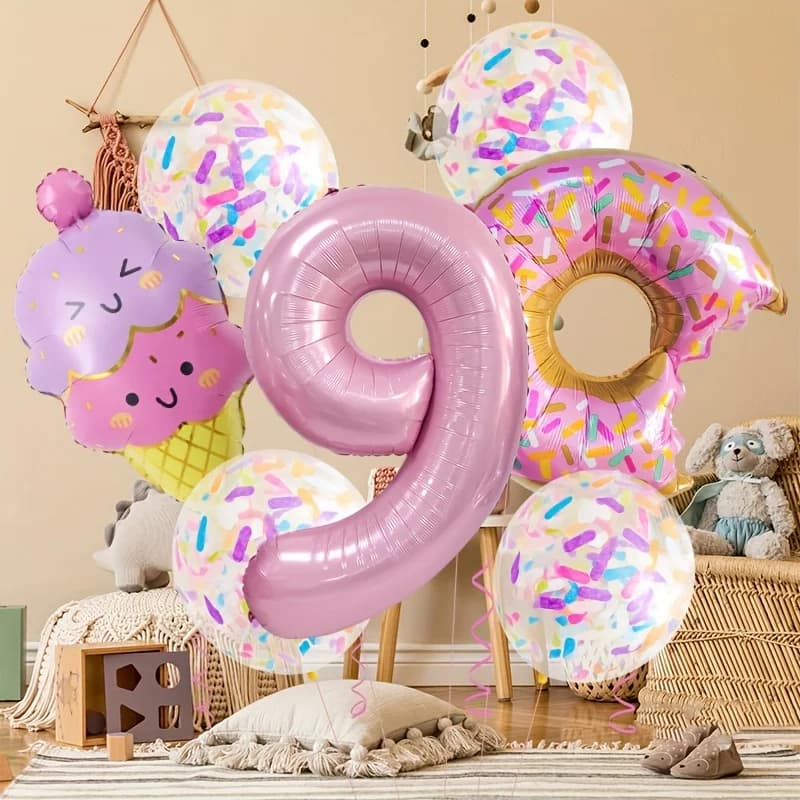 7-Piece Set of Cute Pink Donut Candy Foil Balloons 40inch Ice Cream Themed Birthday Party Scene Decoration Photo Props Indoor and Outdoor Decoration Cool Summer Gifts Anniversary Supplies, Halloween Decorations, Christmas Decorations, Birthday Celebrations, Fun Party Themes, High-Quality Lightweight Balloons, Party Balloon Sets, Event Decorations, Great Gift Options