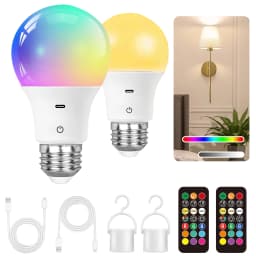Rechargeable Light Bulb With Remote Control, Timing Function, Dimming and RGB, Battery Powered, Suitable for Wireless Wall Light