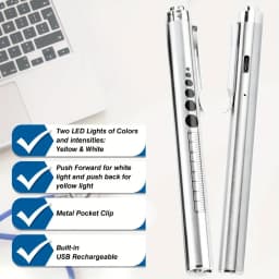 USB Rechargeable Portable Medical Penlight Emergency Flashlight Rechargeable 2 in 1 Pocket LED Pen Lights with Pupil Gauge