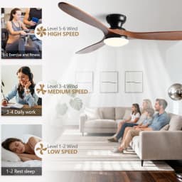 42/52 Inch Low Floor Ceiling Fan Light Remote Control Led Lights Indoor Restaurant Solid Wood Fan Leaves With Fan Chandelier