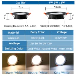 DC 12V LED Downlight Ceiling Light 24V Spotlight 3W 5W 7W 9W 12W Recessed Grille Ultra-thin Safety Voltage Round Black White