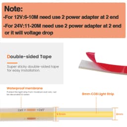 IP68 Waterproof COB Strip 12V 24V 1M 10M 20M 320Leds/M RA90 3000K 4000K 6000K High Density Flexible Ribbon Rope LED Light