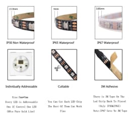 WS2811 WS2812B WS2813 WS2815 5050RGB LED Strip Lights Individually Addressable 30/60/144Pixels/Leds/m Black /White PCB DC5V/12V