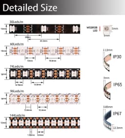 WS2811 WS2812B WS2813 WS2815 5050RGB LED Strip Lights Individually Addressable 30/60/144Pixels/Leds/m Black /White PCB DC5V/12V