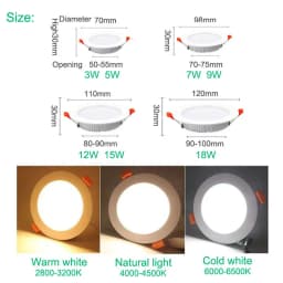 DC 12V LED Downlight Ceiling Light Spotlight 3W 7W 9W 12W Recessed Grille Ultra-Thin Downlight Round Black White