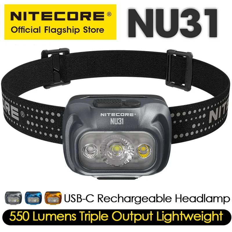 NITECORE NU31 USB-C Rechargeable Headlamp 550 Lumen Trail Running Fishing Trekking Headlight Work Light, Built in Li-ion Battery