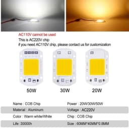 220V COB Chip LED Lamp 10W 20W 30W 50W Smart IC No Need Driver LED Bulb 3W 5W 7W 9W for Flood Light Spotlight Lighting