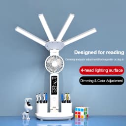 LED Rechargeable Table Lamp for Study, Desk Lamp Reading Light Led Table Light with Fan, Led Clock Dispaly Reading Lamp