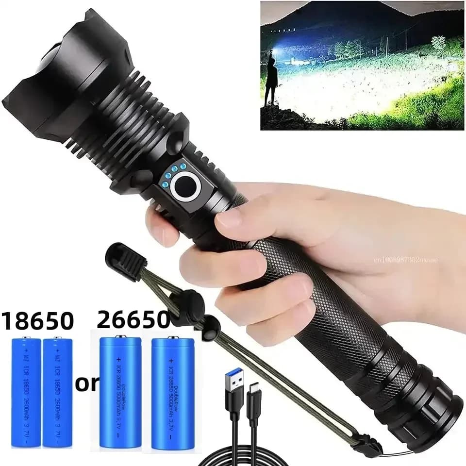 USB Powerful XHP70.2 Flashlight Torch Super Bright Rechargeable Zoom LED Tactical Torch XHP70 18650 or 26650 Battery Camp Lamp