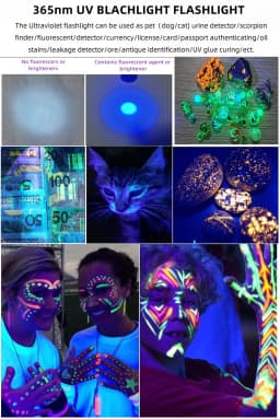 365nm/395nm UV Flashlight Invisible Blacklight Ultraviolet Torch PenLight Money Pet Stains Money Marker Checker Use AA Battery