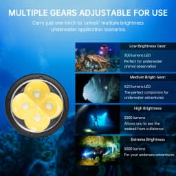 Wurkkos DL40 Diving Flashlight 5000 Lumens Ultra-Bright Equipped with 4 LEDS 90 CRI 26650 Battery IPX-8 Waterproof Rating