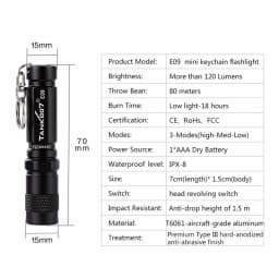 TANK007 E09 Mini Flashlight Portable Pocket EDC Small High Power Led Torch 120LM AAA Battery Keychain Outdoor Camping Lamp