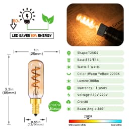 Tubular Retro Night Bulb E14 E12 220V 110V Dimmable 3W 2200K Soft Filament Living Room Table Light Chandelier Replaceable Bulbs