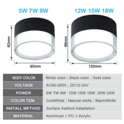 LED Downlight Surface Mounted Nordic Ceiling Light 9W 12W 15W 18W Dimmable Spot Light Circular 5W 7W 24W Living Room Lighting