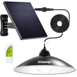 Intelamp Solar Pendant Lights Indoor Outdoor 4000mAh Gazebo Shed Chandeliers With Remote All Day/Night Mode 16.4Ft Hanging Light