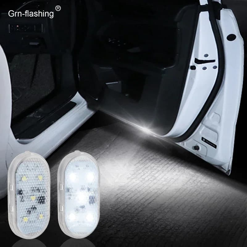 2pcs LED Car Door Lights Magnetically Switch Rechageable Welcome Warning Light Car Interior Anti-collision Storage Room Light
