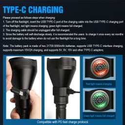 Trustfire T90R Hunting Flashlight Powerful 4800Lumen 1600Meter Led Torch High Power USB C Rechargeable Military Lamp Self-Defens