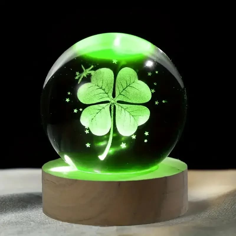 1pc 3D Four-Leaf Clover Crystal Ball with Colored Light Base, Family Bedroom Decoration Gift, Birthday, Mother's Day Gift