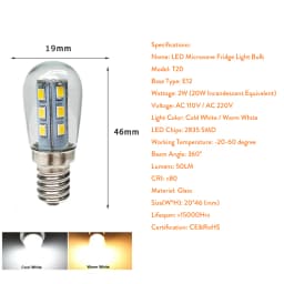 Mini E12 LED Light Bulbs 2W 110V 220V 2835 SMD Cold Warm White Lamp For Microwave Refrigerator Replaced 20W Halogen Lamps