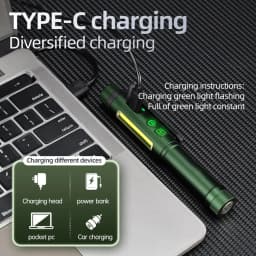 2-in-1 High Bright COB Pen Light Mini Flashlight USB Rechargeable Portable Night Emergency Torch Outdoor Camping Hiking Work Lam