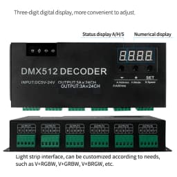 CENFAYA LED DMX 24CH Digital Display Decoder Dimming Driver LED DMX512 Controller for RGBW Strip Light DC5-24V 3A/CH Stage Light