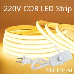 220V COB LED Lamp Strip 1-30M Switch/Dimmable Power EU Plug RA90 Outdoor Garden 288LEDs/m FOB LED Tape Bedroom Kitchen Lighting