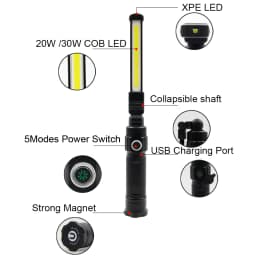 COB XPE LED Camping Emergency Flashlight 18650 USB Garage Work Light 360° Folding Magnetic Inspection Lamp Red SOS Strobe