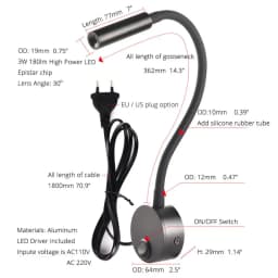 3W Bedside Working Study Reading Lamp Wall Lamp Sconces LED Book Lamp Wall Night Light Fixtures Spot LED EU US Plug Cord