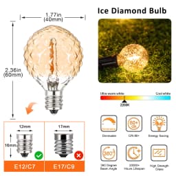 G40 Led Replacement Bulb 1W E12 Base Globe Edison Lamp 2200K Ice Diamond Amber Glass Golfball Vintage Light Bulb For String Ligh