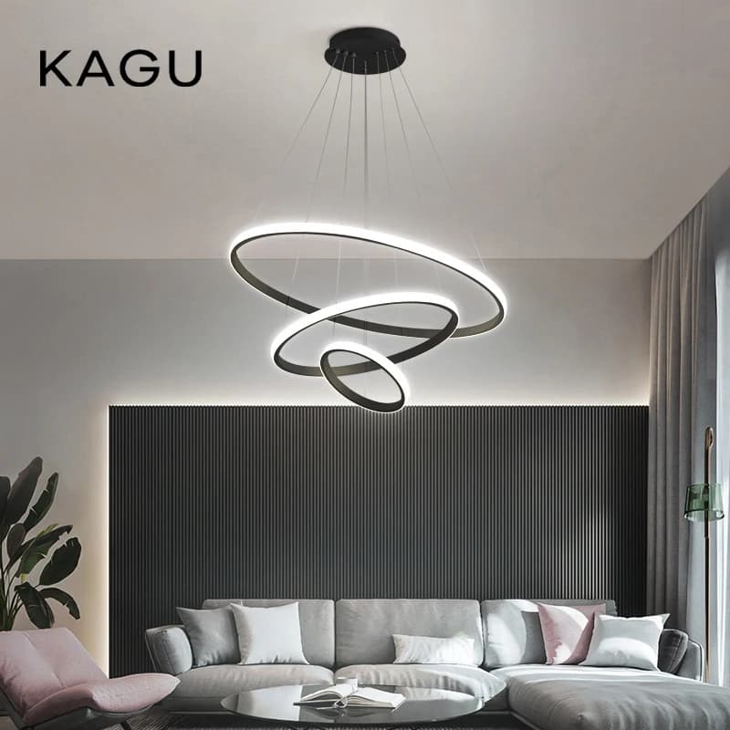 Modern Pendant Lamp Led Rings Circle Ceiling Hanging Chandelier Black Loft Living Dining Room Kitchen Indoor Lighting Fixture