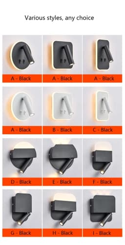 Modern Minimalist Led Wall Lamp USB Charging Indoor Bedroom Lamp Hotel Bedside Reading Lamp Wall Lights Sconce Switch AC 90~240V