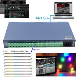 Resolume & M5 12Ports Artnet To SPI Pixel Controller Control WS2811 WS2812 DMX512 For Led Strip Light