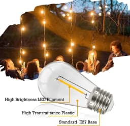 10Pack 5V 24V S14 Dimmable Filament COB Ball Bulb 1W Warm White PC Covered E27 LED Lamp For Outdoor Waterproof String Lights