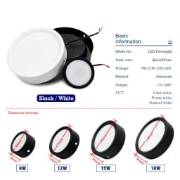 Led Downlight Ceiling Lamp AC 220V-240V 9W 12W 15W 18W Surface Mount Round Down Lights Fixture for Kitchen Living Room Cabinets