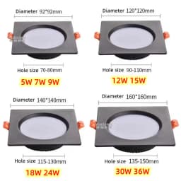 Square Embedded Downlight Dimmable 5W7W9W12W15W18W24W LED Ceiling Grid Lamp Spotlight AC85V-260V Indoor Lighting Black White