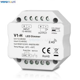 Skydance 1CH*4A/8A 12-48VDC RF Controller Push-Dim Wall Box Mounting V1-H 1CH*6A/9A ZigBee & RF CV Controller V1-H(WZ) Tuya App