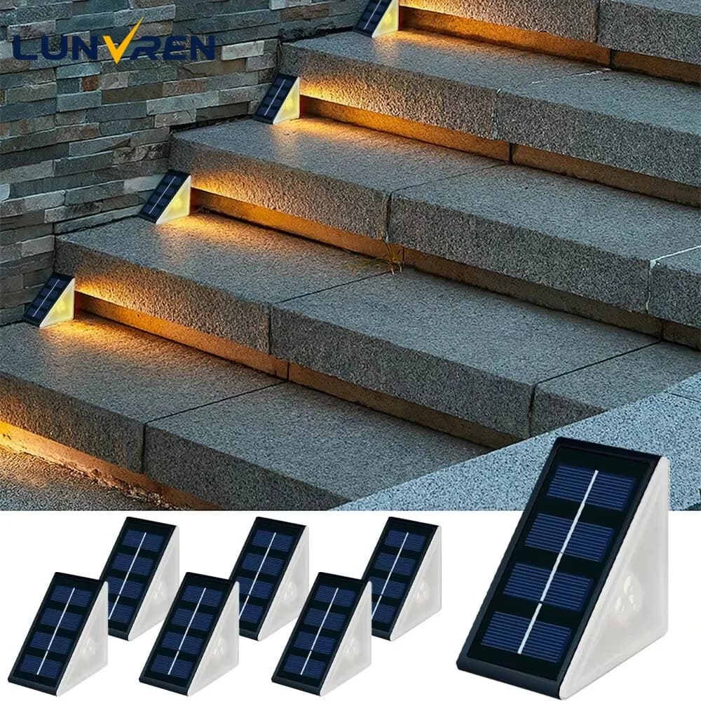 Outdoor Solar Step Lights, Warm White & RGB, IP67 Waterproof, Auto On, for Patio, Yard, Driveway, Porch Decoration