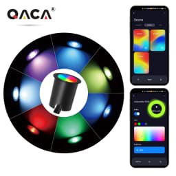 QACA WIFI RGB LED Deck Ligths IP67 Waterproof Colorful Outdoor Recessed Lighting for Yard Garden Deck Scenery Stairs Patio Step