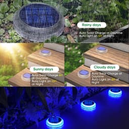 6 Packs Solar Driveway Lights Solar Dock Lights Blue Solar Deck Lights Outdoor IP68 Waterproof, Stick on for Step Pool Pathway