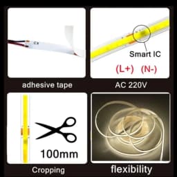 1-5m 220V Flexible Tape Lights COB LED Strip Light Smart IC No Need Driver High Bright 240 LEDs Linear Lighting RA95 Warm White