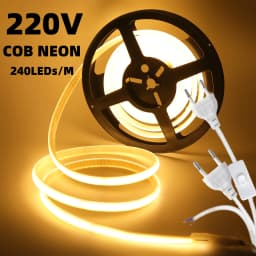 230V COB Strip LED Neon Light With IC 240LEDs/M IP65 Warm/Neutral/White FOB Flexible Adhesive Tape Ribbon Lamp 2Pin Wire EU Plug