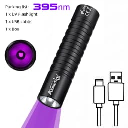 Mini 365nm 395nm UV Flashlight USB Rechargeable Ultraviolet Torch Pet Urine Cat Tinea Marker Money Ore Scorpion Fluorescent Lamp