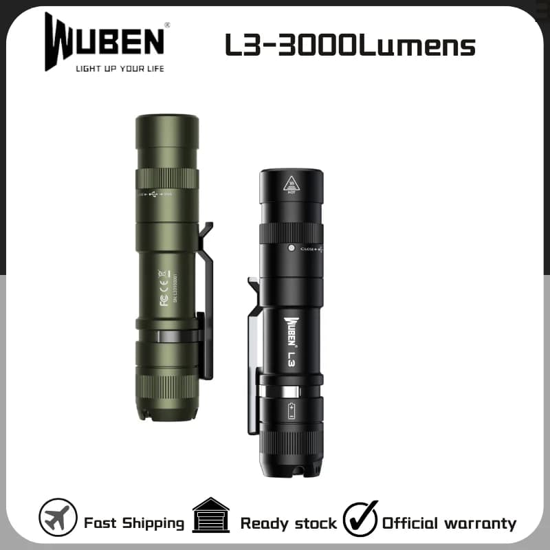 WUBEN L3 Utility Flashlight 3000Lumens Type-C Rechargebale With 4800mAH Battery Power Bank EDC Troch Light